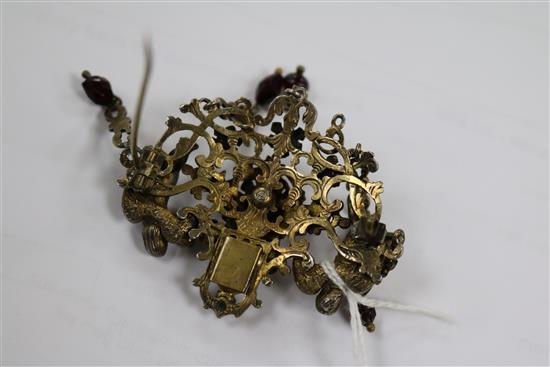 A 19th century Austro-Hungarian? white and yellow metal, enamel and multi gem set brooch, approx. 6.5cm.